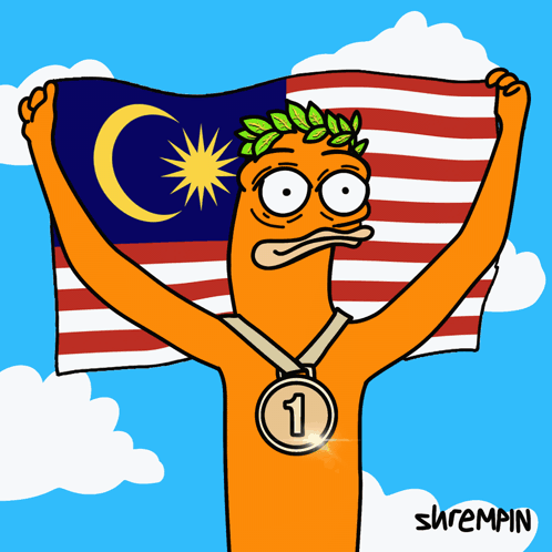 A Cartoon Character With A Medal Around His Neck Holds A Flag GIF