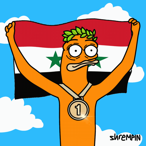 A Cartoon Character With A Medal Around His Neck Holds A Flag GIF