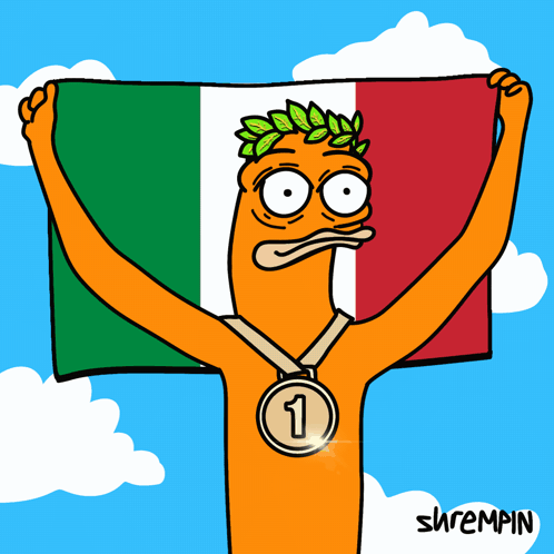 A Cartoon Character With A Medal Around His Neck Holds A Flag GIF