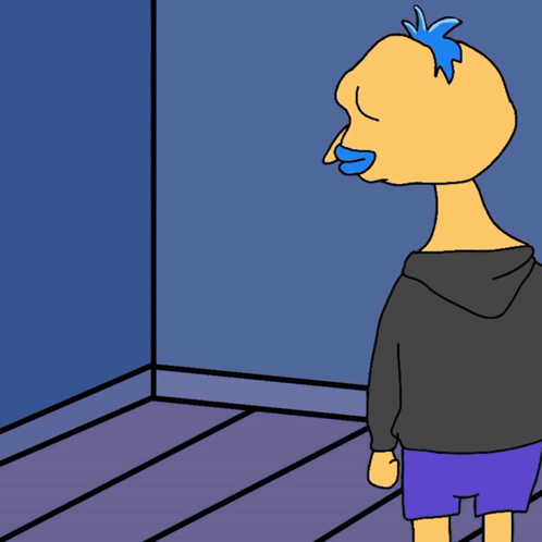 A Cartoon Character With A Mohawk Is Sitting On A Purple Chair GIF