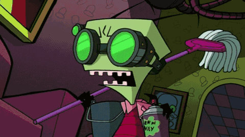 A Cartoon Character With A Mop And A Spray Can That Says Germ Way GIF