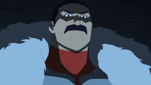 A Cartoon Character With A Mustache And A Fur Coat Looks Angry GIF