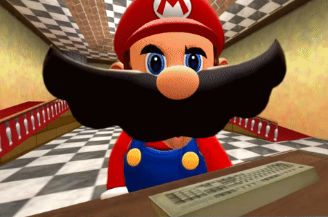 A Cartoon Character With A Mustache And A Hat With A M On It GIF
