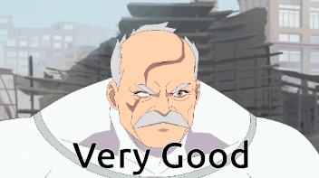 A Cartoon Character With A Mustache And The Words Very Good On The Bottom GIF