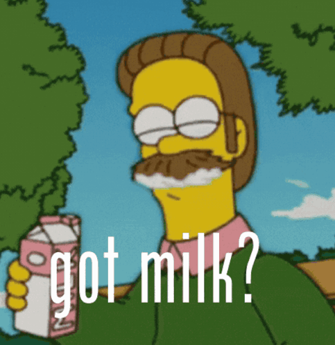 A Cartoon Character With A Mustache Is Holding A Carton Of Milk And The Words Got Milk Below Him GIF