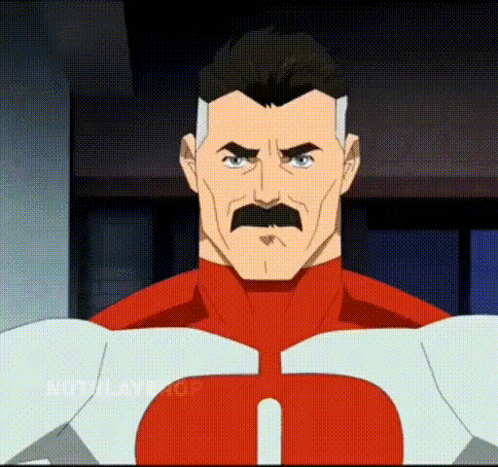 a cartoon character with a mustache is wearing a red and white suit with the letter e on it .