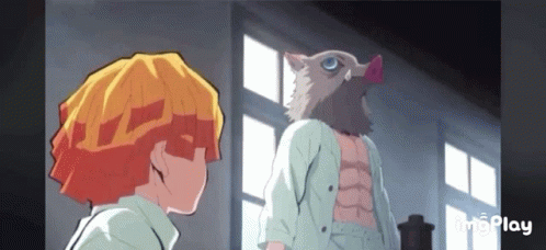 A Cartoon Character With A Pig 'S Head Is Standing Next To Another Cartoon Character . GIF