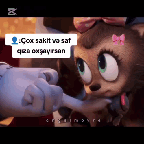 A Cartoon Character With A Pink Bow On Her Head Is Touching Another Character 'S Face GIF