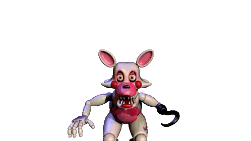 a cartoon character with a pink face and teeth is holding a black object