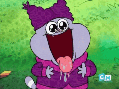 A Cartoon Character With A Pink Tongue Sticking Out From His Mouth GIF