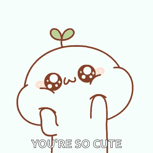 A Cartoon Character With A Plant Growing Out Of Its Head And The Words You 'Re So Cute Below It GIF