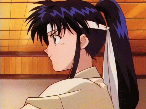 A Cartoon Character With A Ponytail And A Bandana Around Her Head GIF