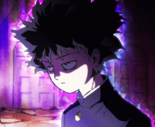 A Cartoon Character With A Purple Background Has A Button On His Chest GIF