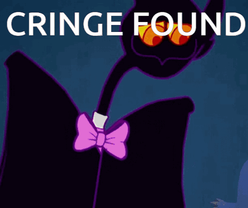 A Cartoon Character With A Purple Bow Tie And The Words Cringe Found On The Bottom GIF