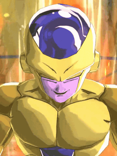A Cartoon Character With A Purple Face And A Gold Body GIF