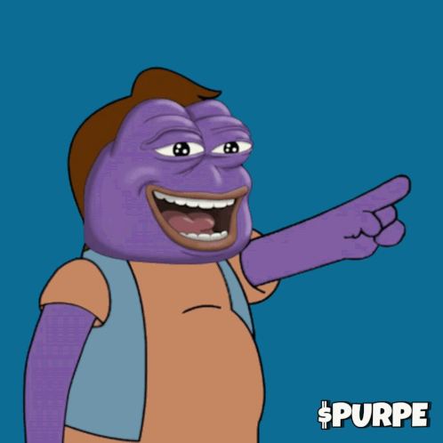 A Cartoon Character With A Purple Face And Brown Hair Points To The Right And Says Ha Ha GIF
