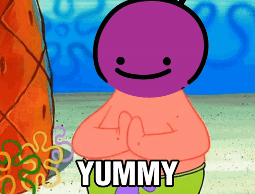 Purple Face Cartoon Yummy Text GIF
