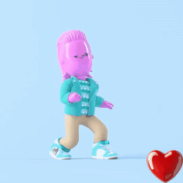 A Cartoon Character With A Purple Face Is Standing Next To A Red Heart And Says Pwease GIF