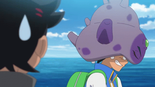 A Cartoon Character With A Purple Hat And A Backpack GIF