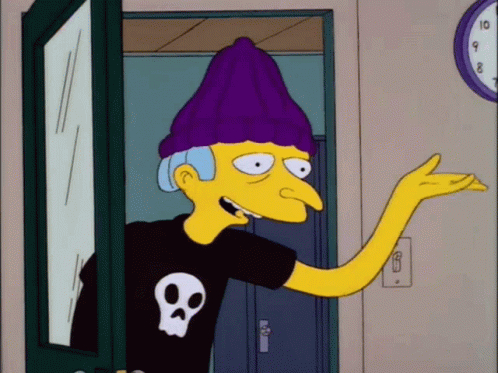 A Cartoon Character With A Purple Hat And A Skull Shirt GIF