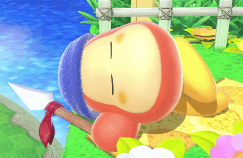 A Cartoon Character With A Purple Hat Is Laying On The Ground GIF