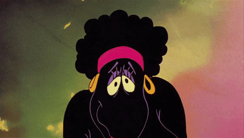 A Cartoon Character With A Purple Headband And Earrings GIF