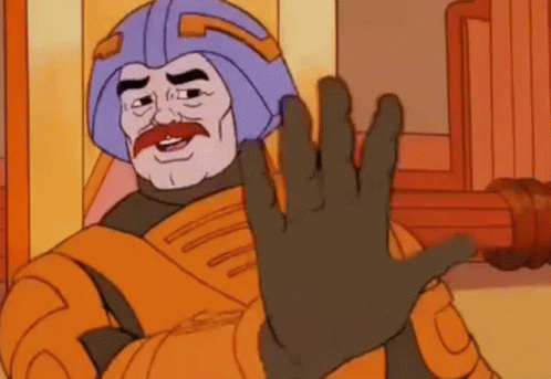A Cartoon Character With A Purple Helmet And A Mustache Waves His Hand GIF