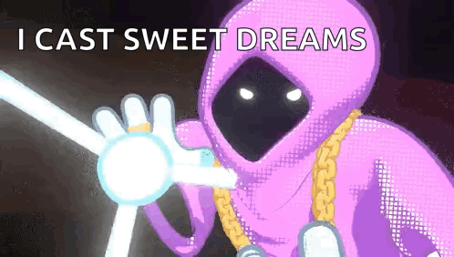 A Cartoon Character With A Purple Hood And A Gold Chain Around His Neck Is Holding A Light . GIF