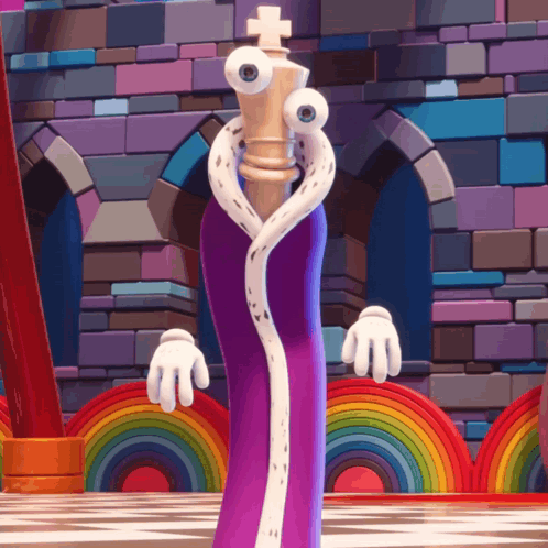 A Cartoon Character With A Purple Robe And White Arms GIF