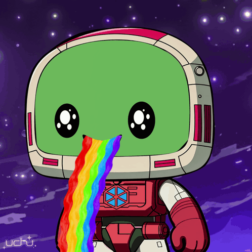 A Cartoon Character With A Rainbow Coming Out Of His Nose GIF