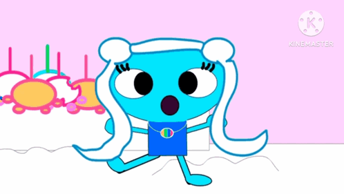 A Cartoon Character With A Rainbow Necklace Is Smiling . GIF