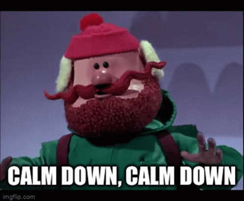 A Cartoon Character With A Red Beard And Mustache Says Calm Down Calm Down . GIF