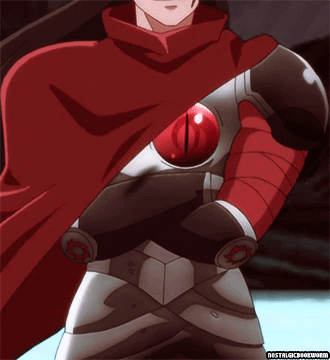 A Cartoon Character With A Red Cape And A Red Eye Has Nostalgiabookworm Written On The Bottom Right GIF
