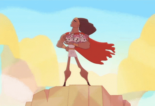 A Cartoon Character With A Red Cape Holding A Dalmatian GIF