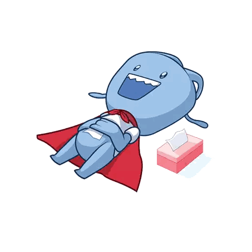 a cartoon character with a red cape is laying down and crying