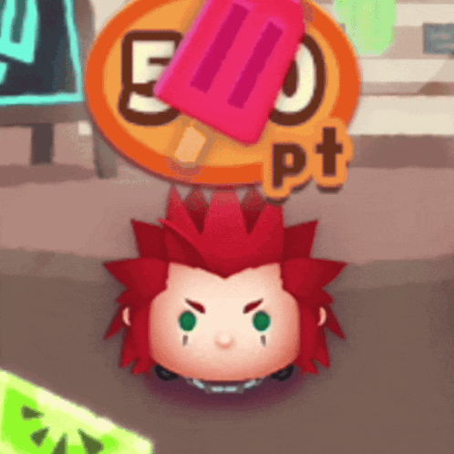 A Cartoon Character With A Red Hair And Green Eyes Is Standing In Front Of A Sign That Says Pt GIF