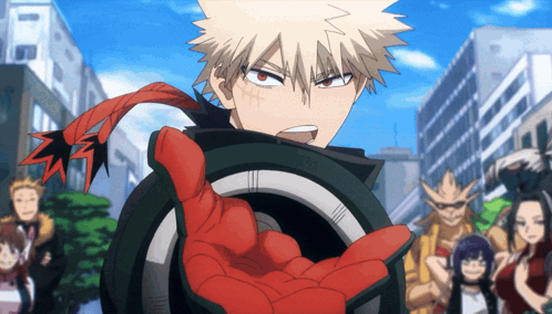 A Cartoon Character With A Red Hand Reaching Out Towards Someone GIF