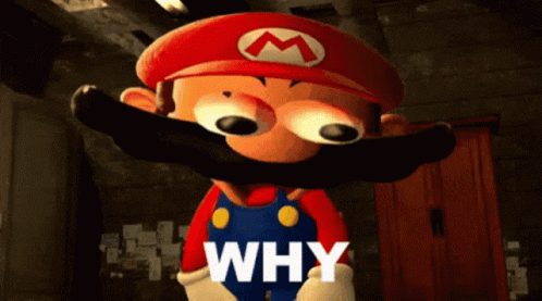 A Cartoon Character With A Red Hat And A Mustache Says " Why " GIF