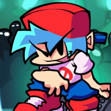 A Cartoon Character With A Red Hat And Blue Hair Is Standing In Front Of A Ghost . GIF