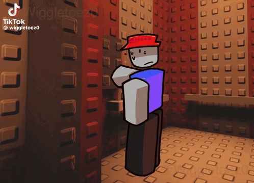 A Cartoon Character With A Red Hat Is Standing In A Room With Lots Of Squares GIF