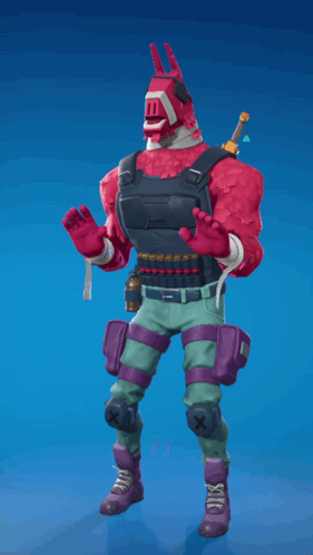 A Cartoon Character With A Red Head And Purple Pants Is Standing On A Blue Background GIF