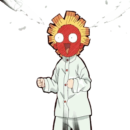 a cartoon character with a red mask on his head is standing in front of a white background .