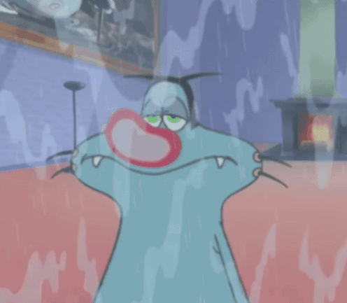 A Cartoon Character With A Red Nose Is Standing In A Room GIF