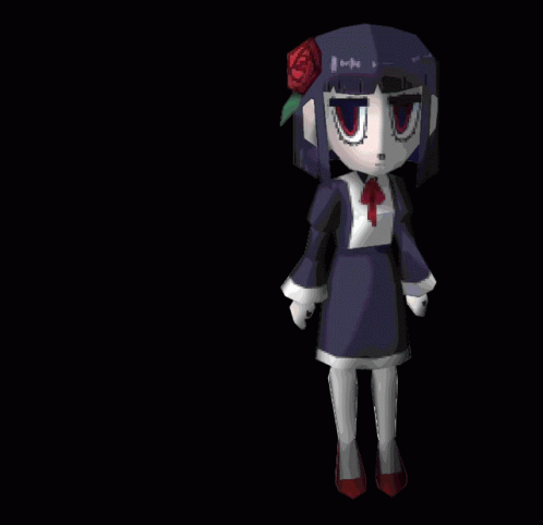 A Cartoon Character With A Red Rose In Her Hair Has A Broken Face GIF