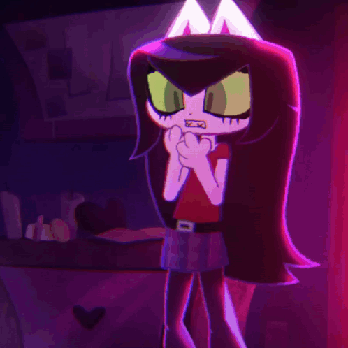 A Cartoon Character With A Red Shirt And Purple Skirt GIF