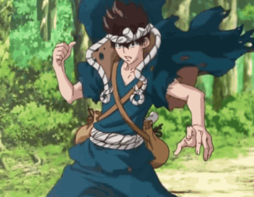 A Cartoon Character With A Rope Around His Head Is Running In The Woods GIF
