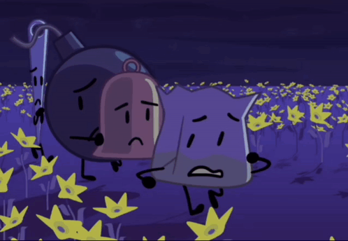 A Cartoon Character With A Sad Face Is Standing Next To A Bomb GIF