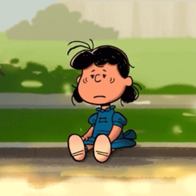 A Cartoon Character With A Sad Look On Her Face Is Sitting On The Sidewalk GIF