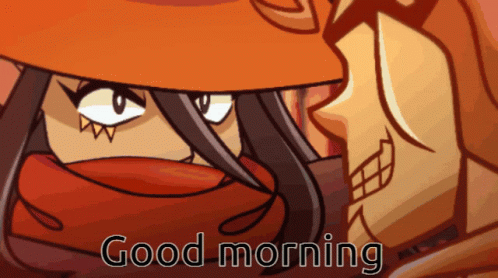 A Cartoon Character With A Scarf Around His Face And The Words " Good Morning " On The Bottom GIF