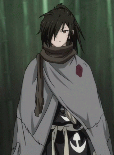 A Cartoon Character With A Scarf Around His Neck And A Sword GIF